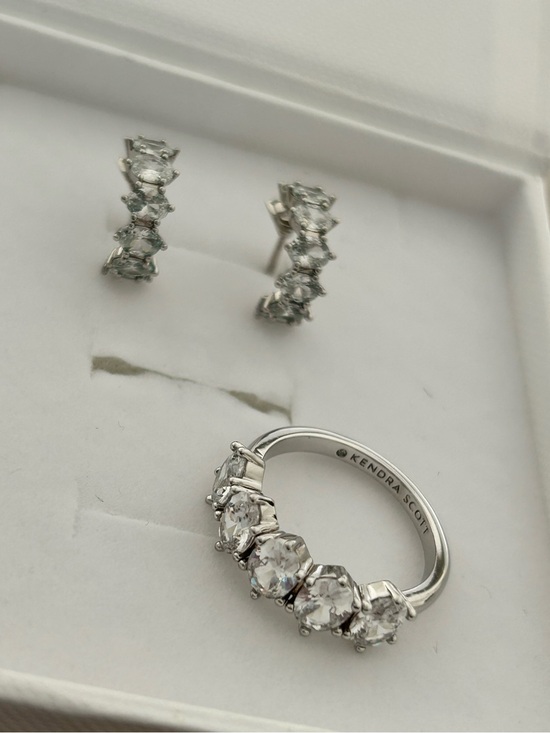 Kendra Scott Jewelry - KENDRA SCOTT - Cailin Silver Crystal Band Ring in White Crystal Size 7 Earrings